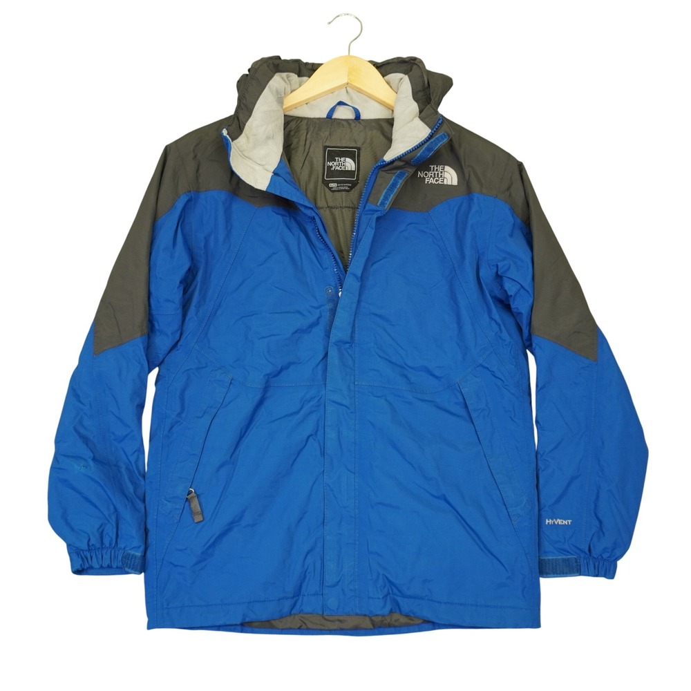 The North Face HyVent Jacket Boys XL Blue Grey Hooded Insulated Snow Coat Winter